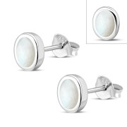 6pairs, Mother of Pearl Oval Silver Stud Earrings, e345