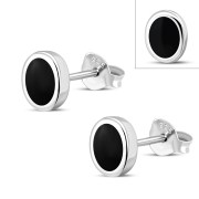 6pairs, Black Onyx Oval Silver Stud Earrings, e345