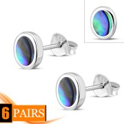 6pairs, Abalone Oval Silver Stud Earrings, e345