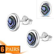 Abalone Shell Oval Silver Stud Earrings, e346