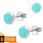 Turquoise Circle Round Sterling Silver Stud Earrings, E364