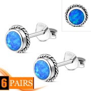 Synthetic Opal Round Stud Silver Earrings - e369