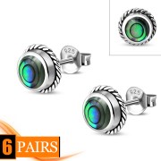 Abalone Shell Round Stud Silver Earrings - e369