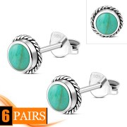Turquoise Round Stud Silver Earrings - e369