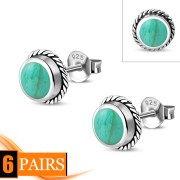 Turquoise Round Stud Silver Earrings - e369