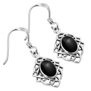 Black Onyx Celtic Knot Silver Earrings - e384