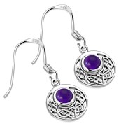 Amethyst Stone Round Celtic Knot Silver Earrings - e400