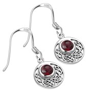 Garnet Round Celtic Knot Silver Earrings - e400