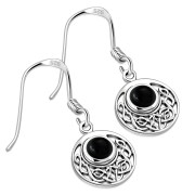 Black Onyx Round Celtic Knot Silver Earrings - e400