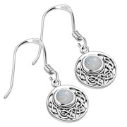 Rainbow Moonstone Round Celtic Knot Silver Earrings - e400