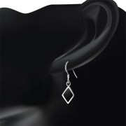 Black Onyx Rhombus Shape Silver Earrings, e403h
