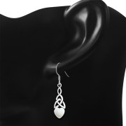 Mother of Pearl Heart Celtic Trinity Silver Earrings - e413