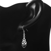 Black Onyx Heart Celtic Trinity Silver Earrings - e413