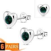 Green Cubic Zirconia Heart Silver Stud Earrings, e416st
