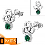 6 Green CZ Trinity Silver Earrings - e427