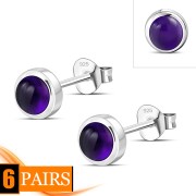 Amethyst Stone Round Sterling Silver Stud Earrings
