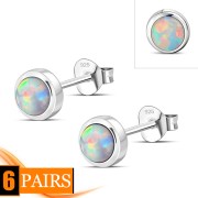 Synthetic Sun & Ice Opal Round Sterling Silver Stud Earrings