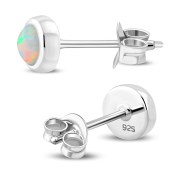 Synthetic Sun & Ice Opal Round Sterling Silver Stud Earrings