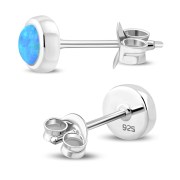 Synthetic Opal Round Sterling Silver Stud Earrings