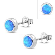 Synthetic Opal Round Sterling Silver Stud Earrings