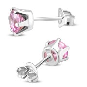 5mm Round Prong-Set Rose Pink CZ Sterling Silver Stud Earrings - e444