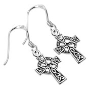 Tiny Celtic Cross Silver Earrings, ep196