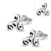 Triskele Triple Spiral Stud Silver Earrings, ep280