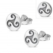 6pairs, Round Triskele Triple Spiral Stud Silver Earrings, ep290