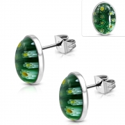 Stainless Steel Colorful Glass Flower Oval Stud Earrings (pair) - ERS026