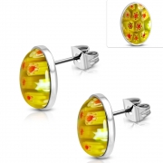Stainless Steel Colorful Glass Flower Oval Stud Earrings (pair) - ERS034