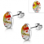 Stainless Steel Colorful Glass Flower Oval Stud Earrings (pair) - ERS051
