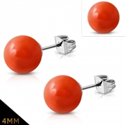 4mm Stainless Steel Orange Resin Ball Stud Earrings (pair) - EWX035