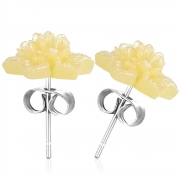 20mm Stainless Steel Yellow Gold  Resin Flower Stud Earrings (pair) - EWX147