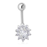 Clear CZ Victorian Style Silver Belly Ring, f119