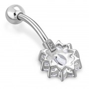 Clear CZ Victorian Style Silver Belly Ring, f119