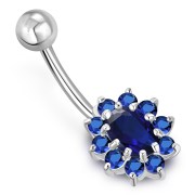 Blue Sapphire CZ Victorian Style Silver Navel Ring, f119