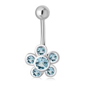 Blue Topaz CZ Flower Belly Button Silver Navel Ring, f163