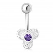 Amethyst CZ Clover Belly Button Navel Ring, f248