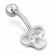Pink CZ Clover Belly Button Navel Ring, f248