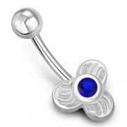 Blue Sapphire CZ Clover Belly Button Navel Ring, f248