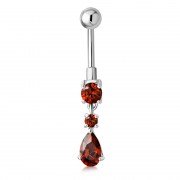 Garnet CZ Belly Navel ring w Drop Shape Dangle CZ, f285