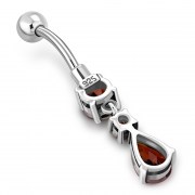 Garnet CZ Belly Navel ring w Drop Shape Dangle CZ, f285
