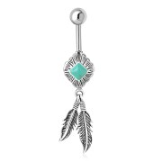 Native American Belly Button Ring w/ Turquoise 316L and Silver F299