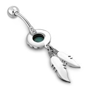  Native American Belly Ring w Turquoise 316L and Silver, f300
