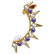 Fashion Rose/ Pink Gold Color Plated Spike Pinch Stud Wrap Punk Style Earring w/ Clear & Purple/ Violet CZ (1 Piece) - FEP137