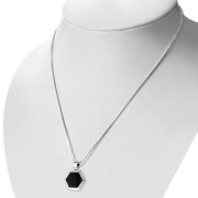 Black Onyx Hexagon Silver Pendant, p059