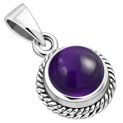 Amethyst Stone Round Silver Pendant, p115