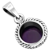 Amethyst Stone Round Silver Pendant, p115