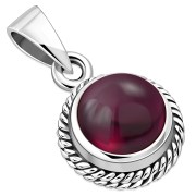 Garnet Stone Round Silver Pendant, p115