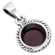 Garnet Stone Round Silver Pendant, p115